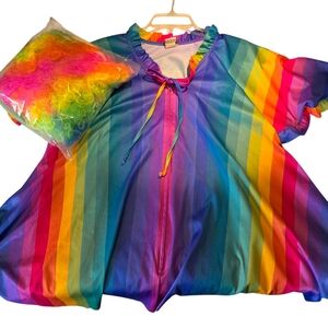 Granada Vibrant Rainbow Kimono Top With Rainbow Wig Costume